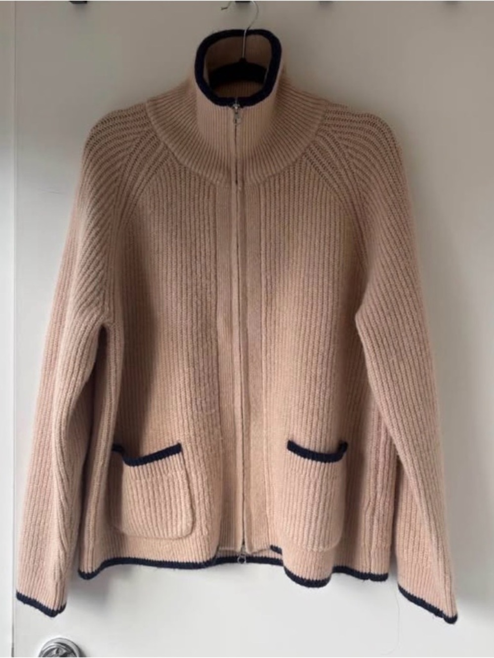 Beige Ribbed Wool-Blend Sweater